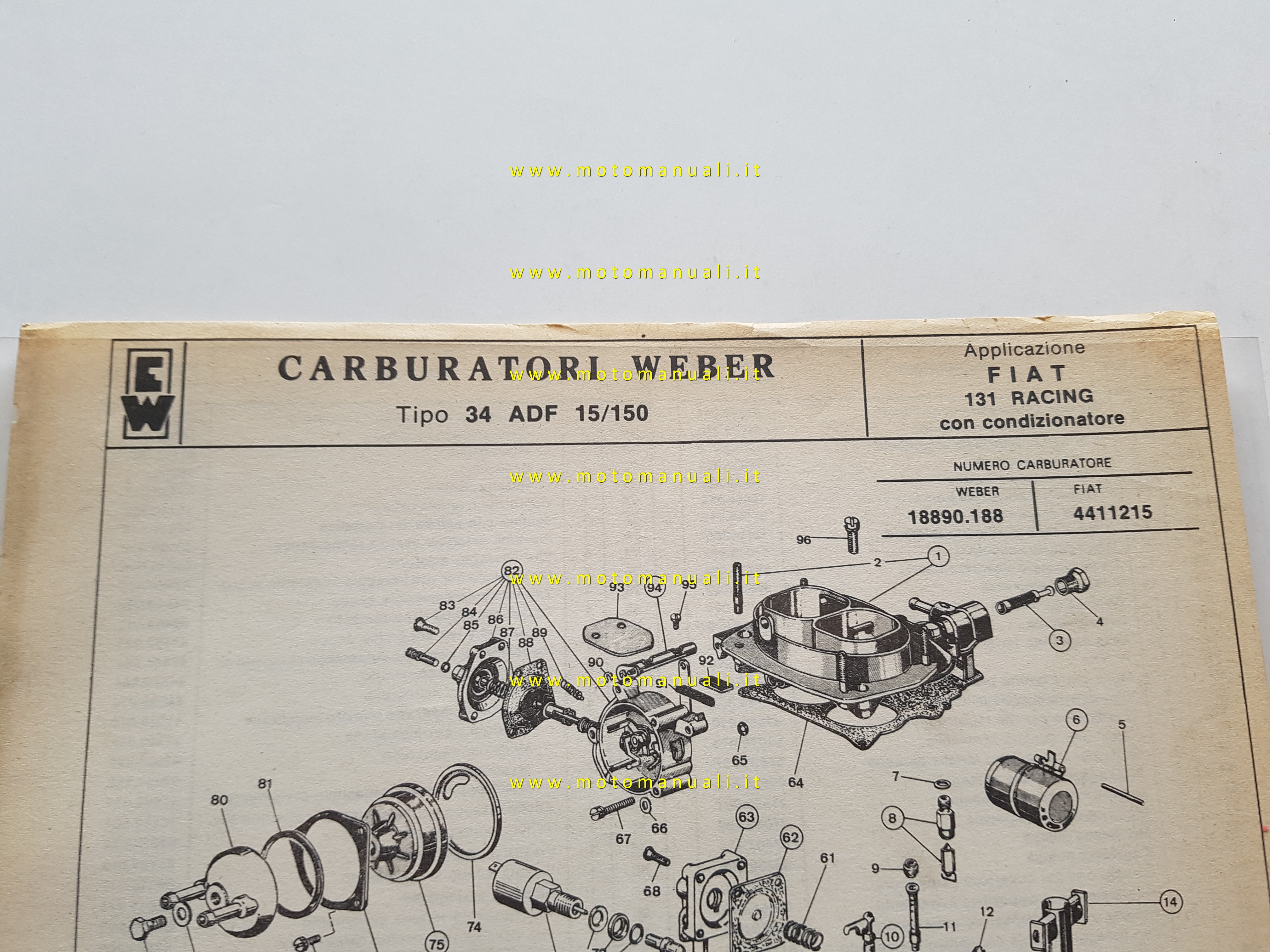 Weber carburatore 34 ADF 15/150 Fiat 131 Racing Condizion.1978 catalogo ricambi