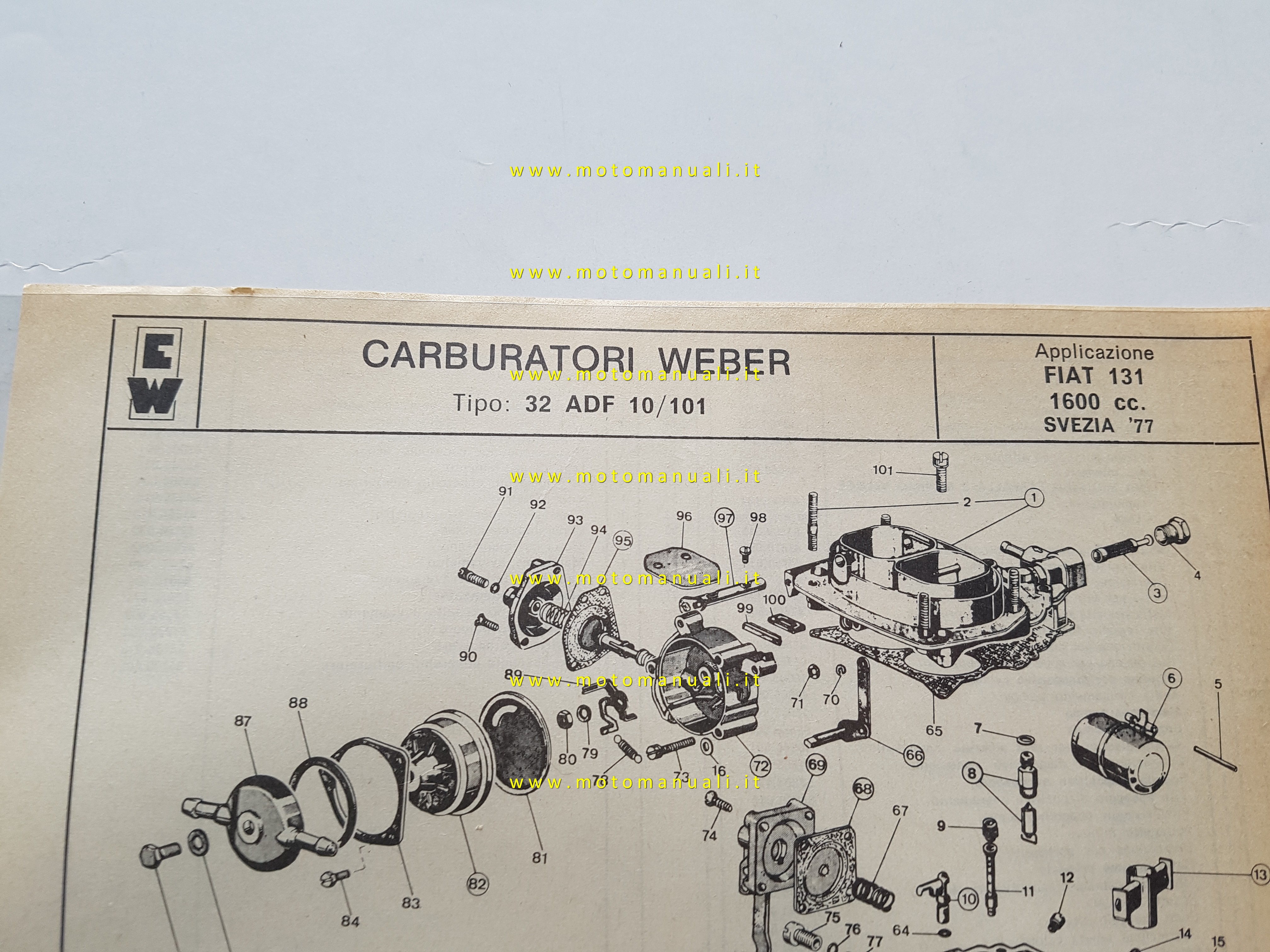 Weber carburatore 32 ADF 10/101 Fiat 131 1.6 Svezia 1977 catalogo ricambi