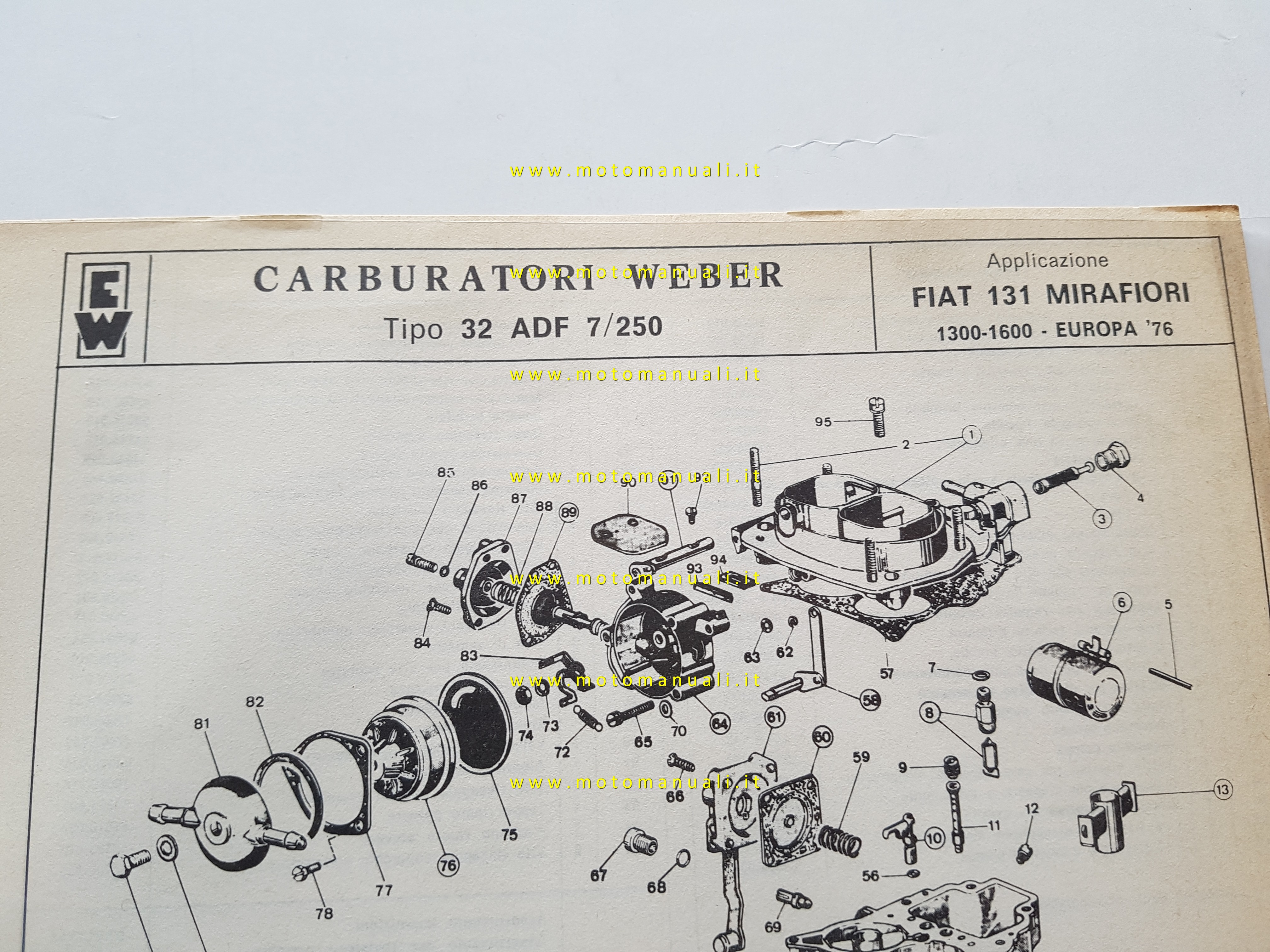 Weber carburatore 32 ADF 7/250 Fiat 131 Mirafiori 1.3 1.6 1976 catalogo ricambi