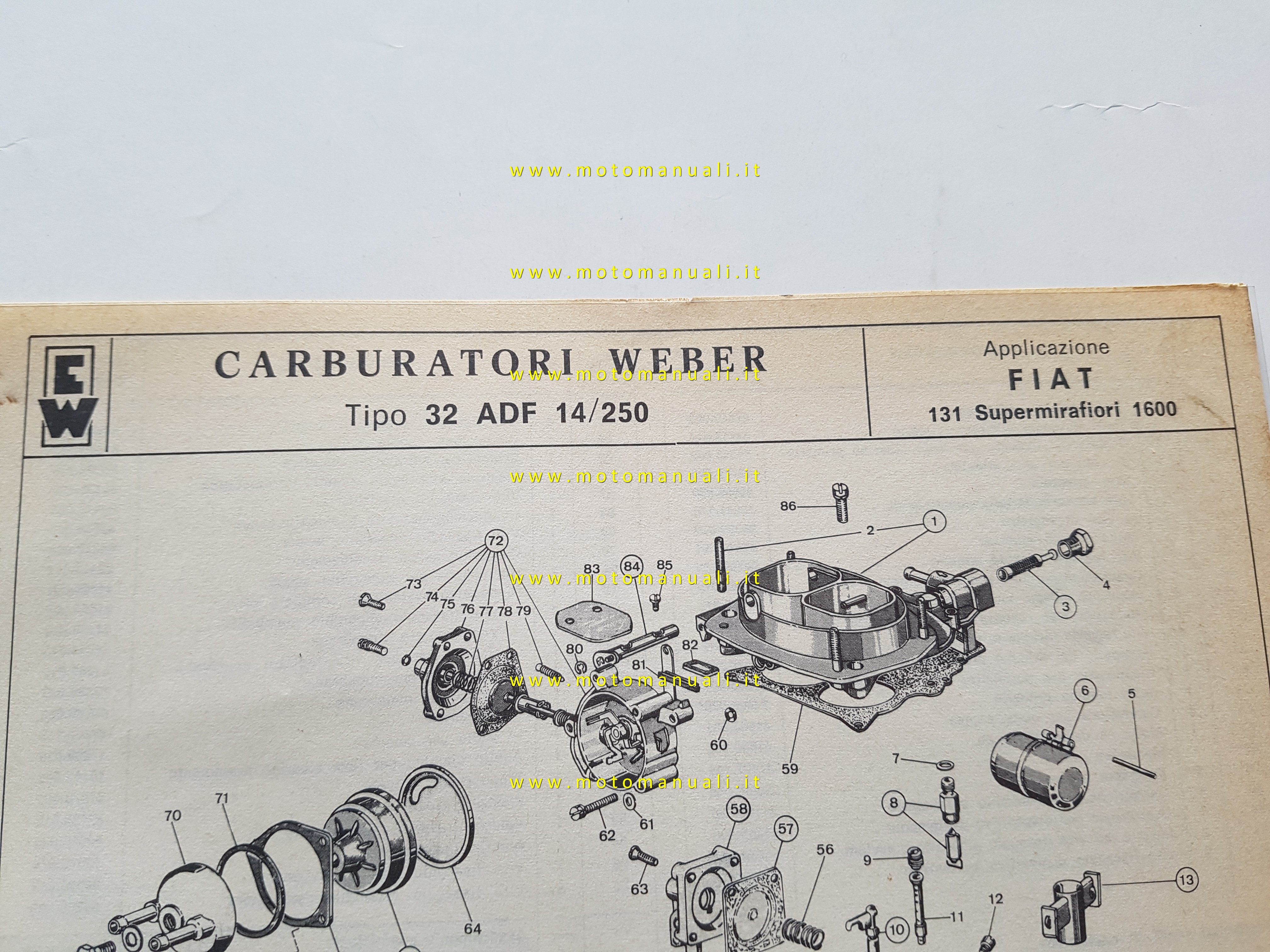 Weber carburatore 32 ADF 14/250 Fiat 131 SuperMirafiori 16 1978 catalogo ricambi