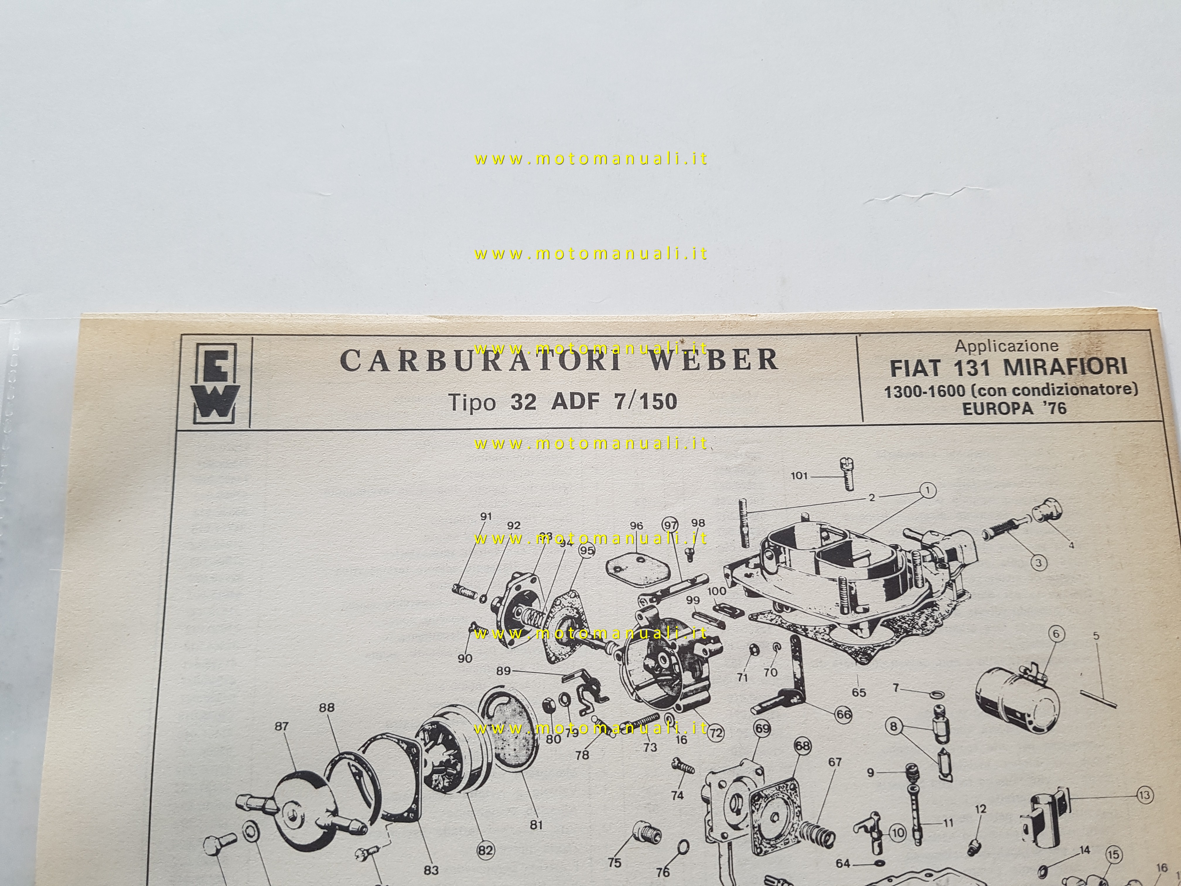 Weber carburatore 32 ADF 7/150 Fiat 131 Mirafiori 1.3 1.6 1976 catalogo ricambi