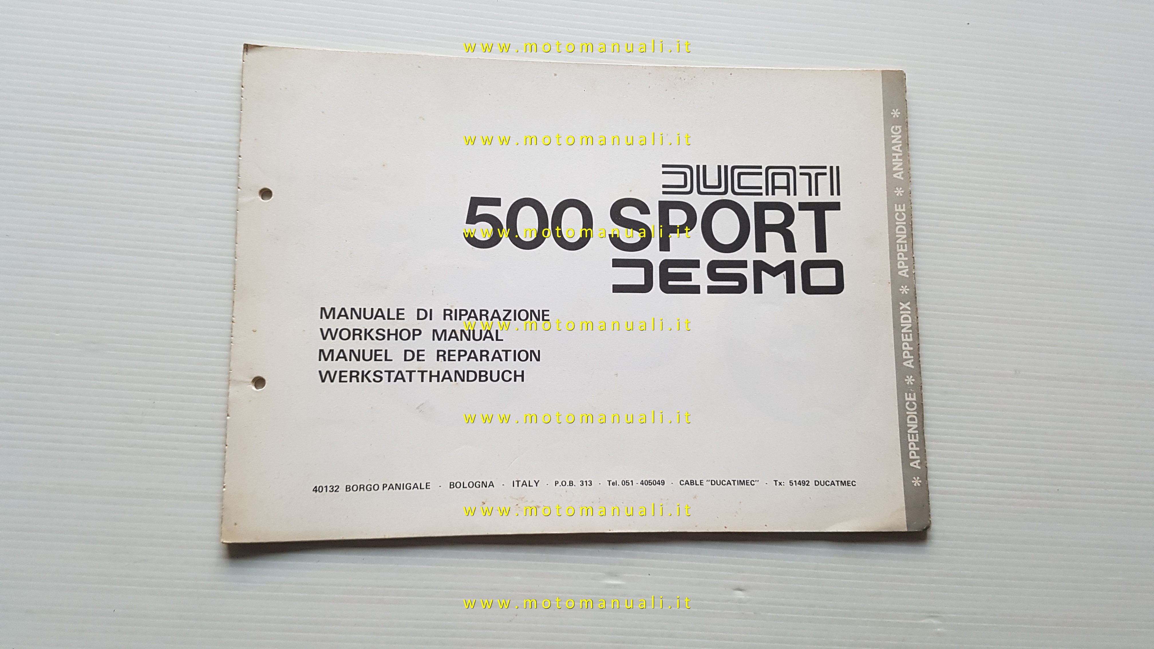 Ducati 500 Sport Desmo 1977 aggiornamento manuale officina 350-500 GTL originale