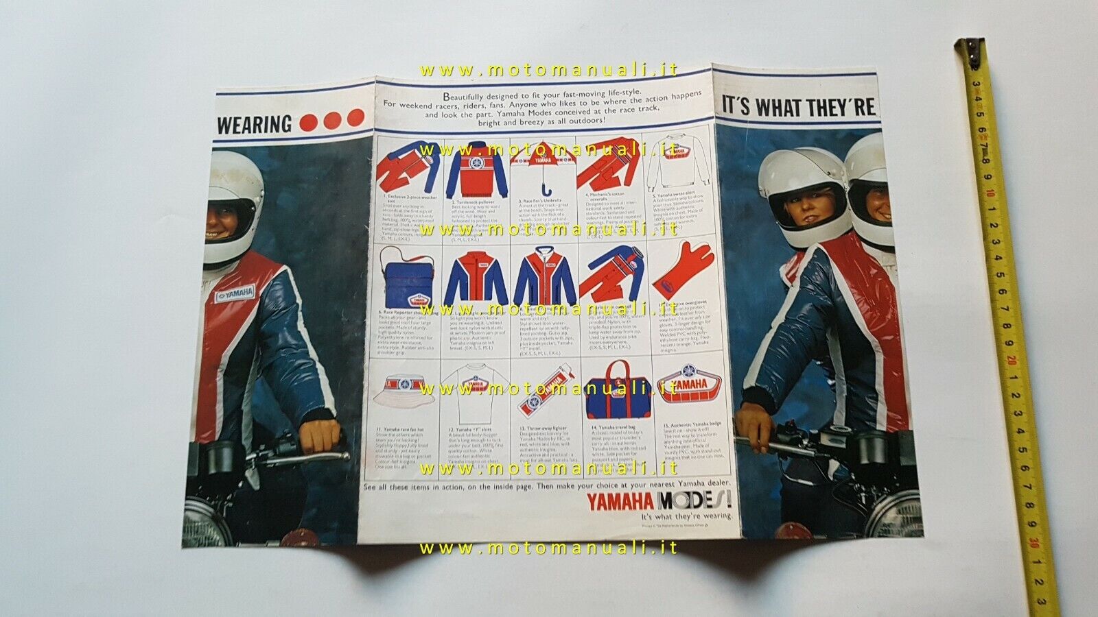 Depliant: Yamaha Abbigliamento accessori anni 70 depliant inglese originale  moto