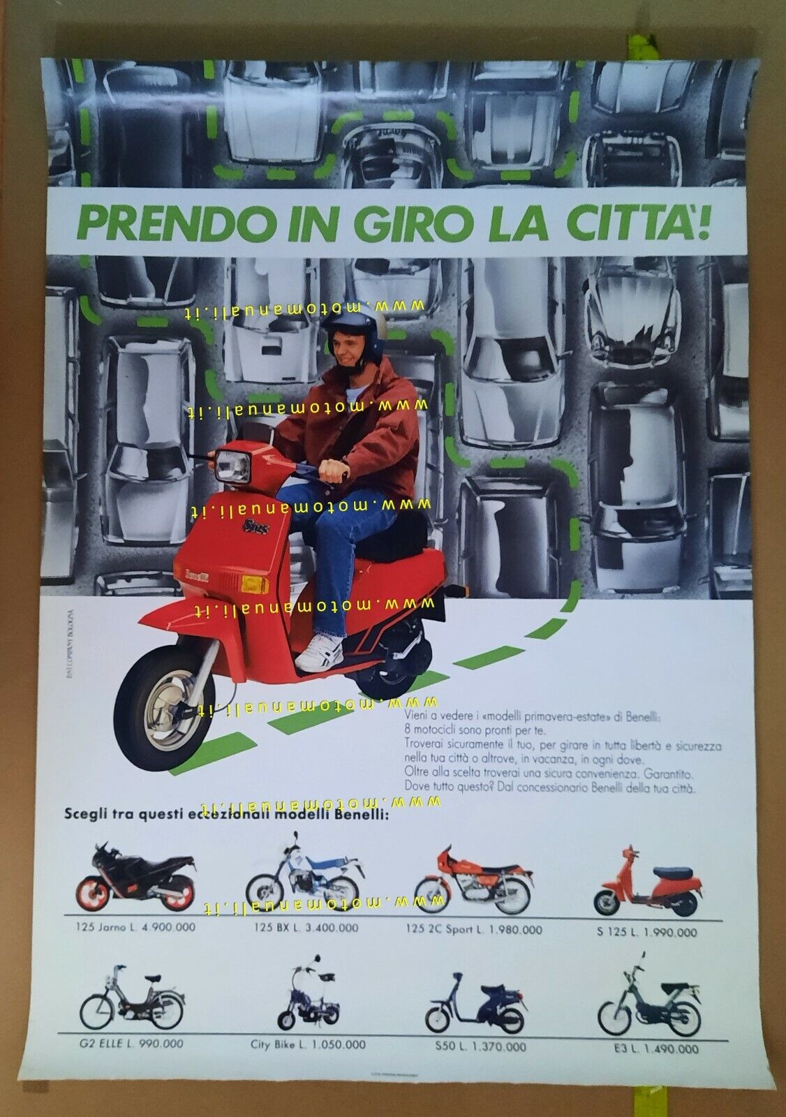 Benelli S 125 scooter  + modelli 1988 manifesto poster ORIGINALE no depliant
