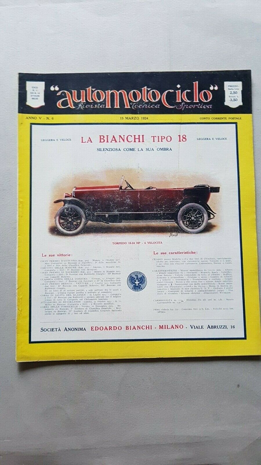 AutoMotoCiclo rivista anteguerra  n.6 1924