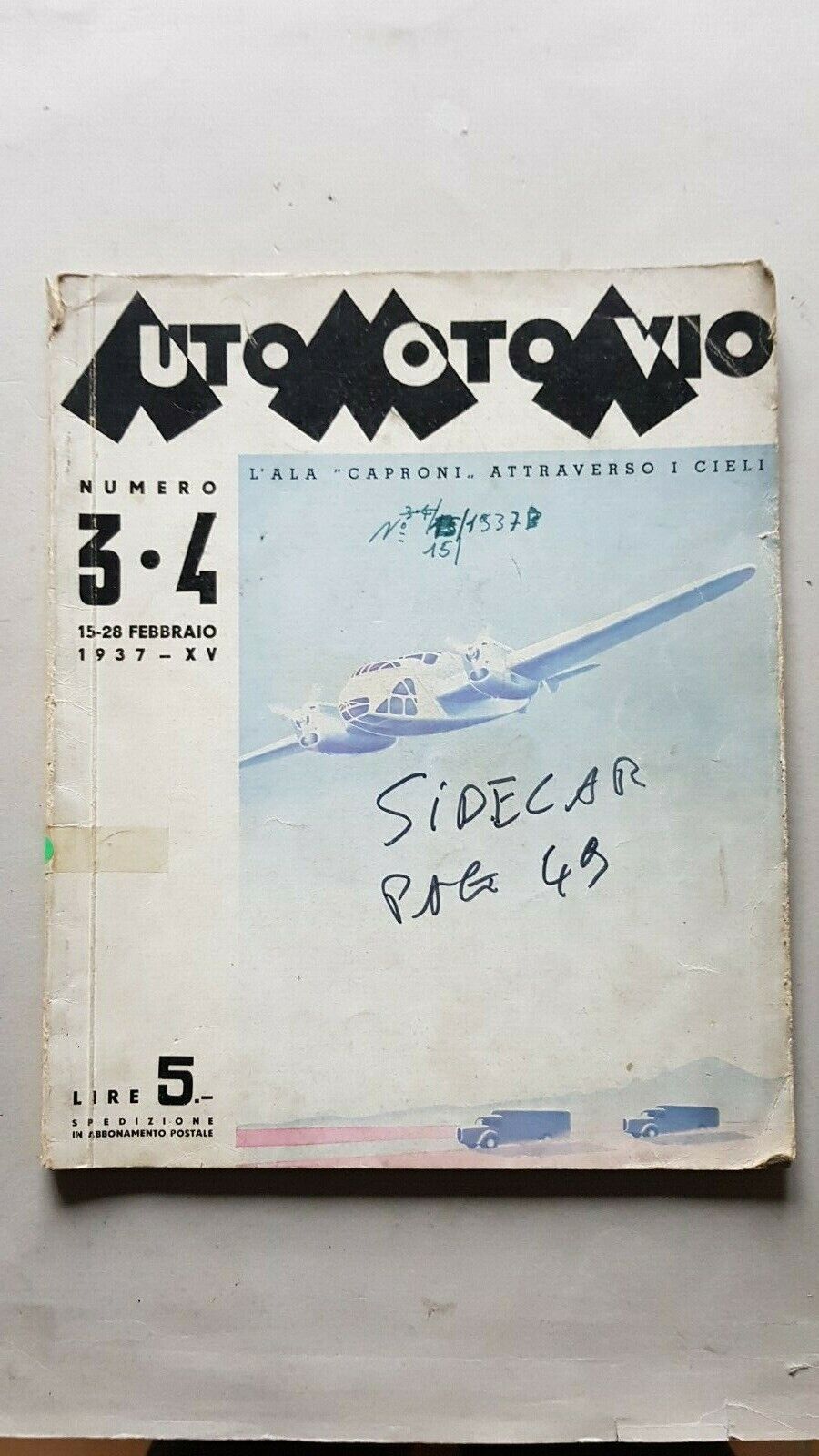 AutoMotoCiclo rivista anteguerra  numero doppio 3-4 1937