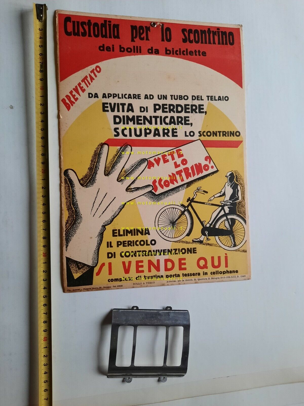  Custodia scontrino bollo biciclette insegna cartone originale 1935 cartello 