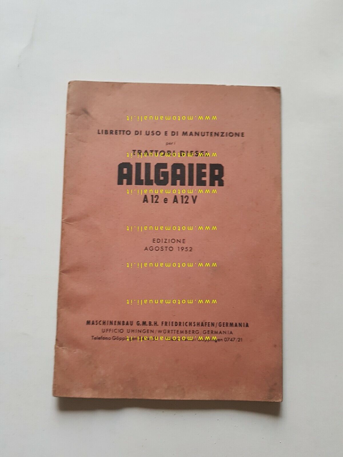 ALLGAIER Trattore A 12 - A 12V 1952 manuale uso manutenzione originale ITALIANO