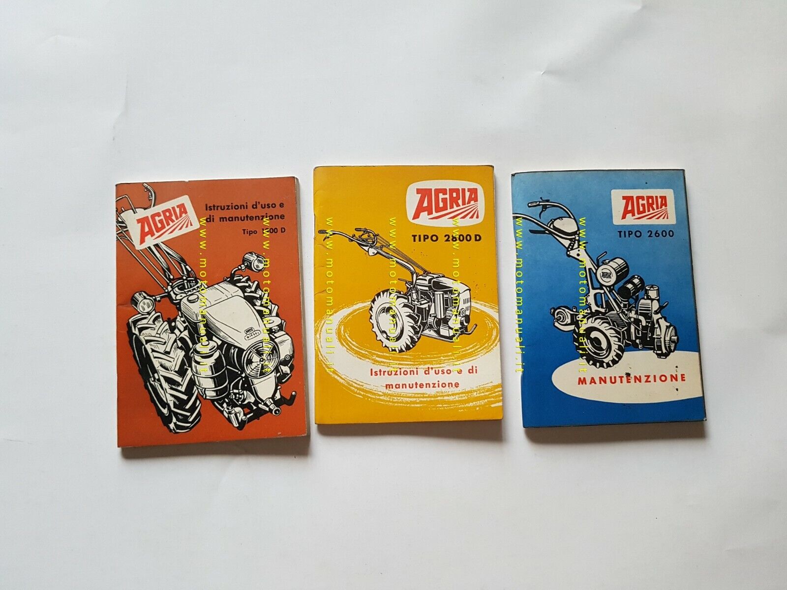 Agria motozappe 1900 2600 2800 3 manuali uso 1963-64 originali ITALIANO