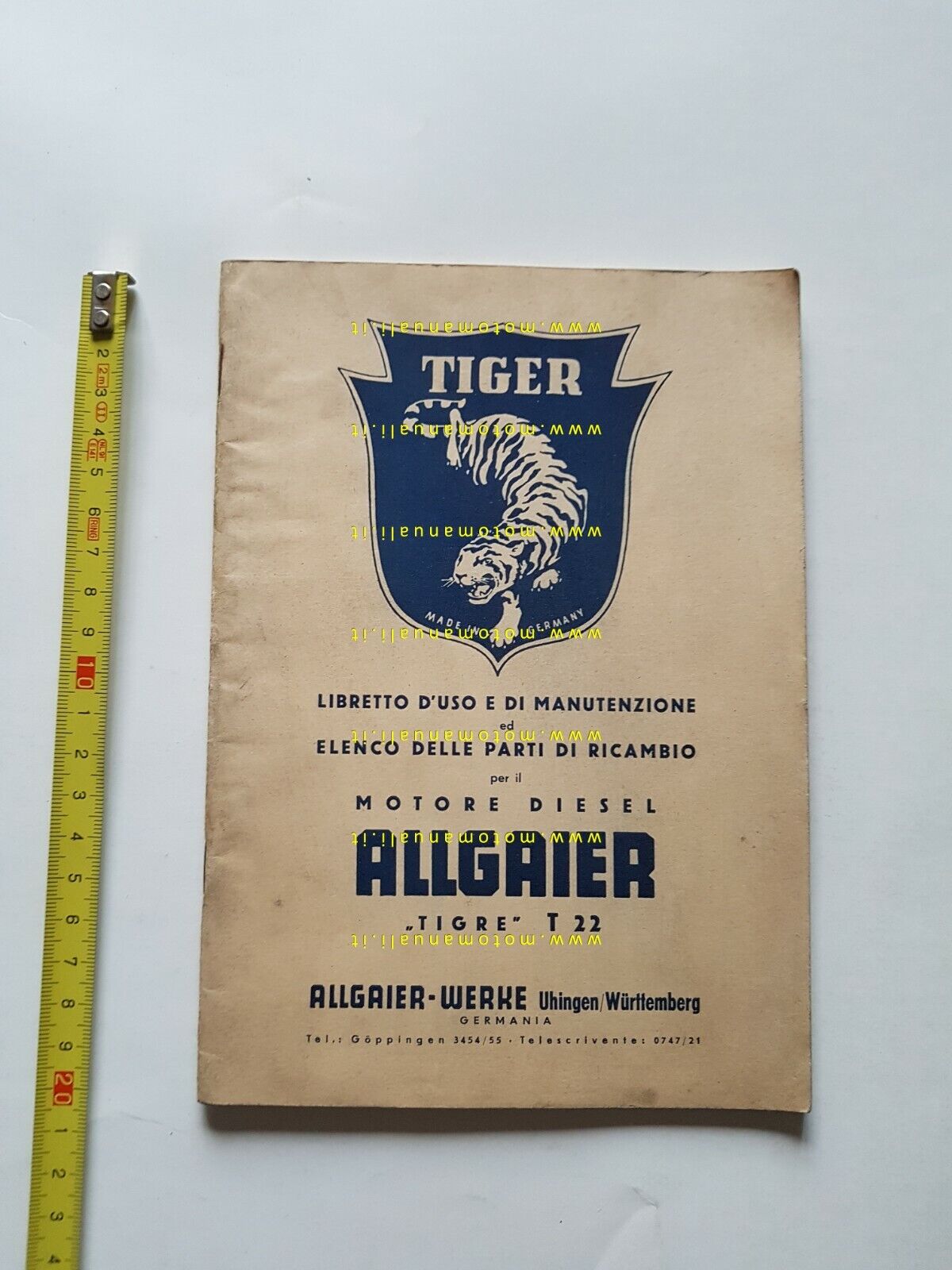 ALLGAIER Motore Trattore Tigre T22 1952 manuale uso + catalogo ricambi ITALIANO