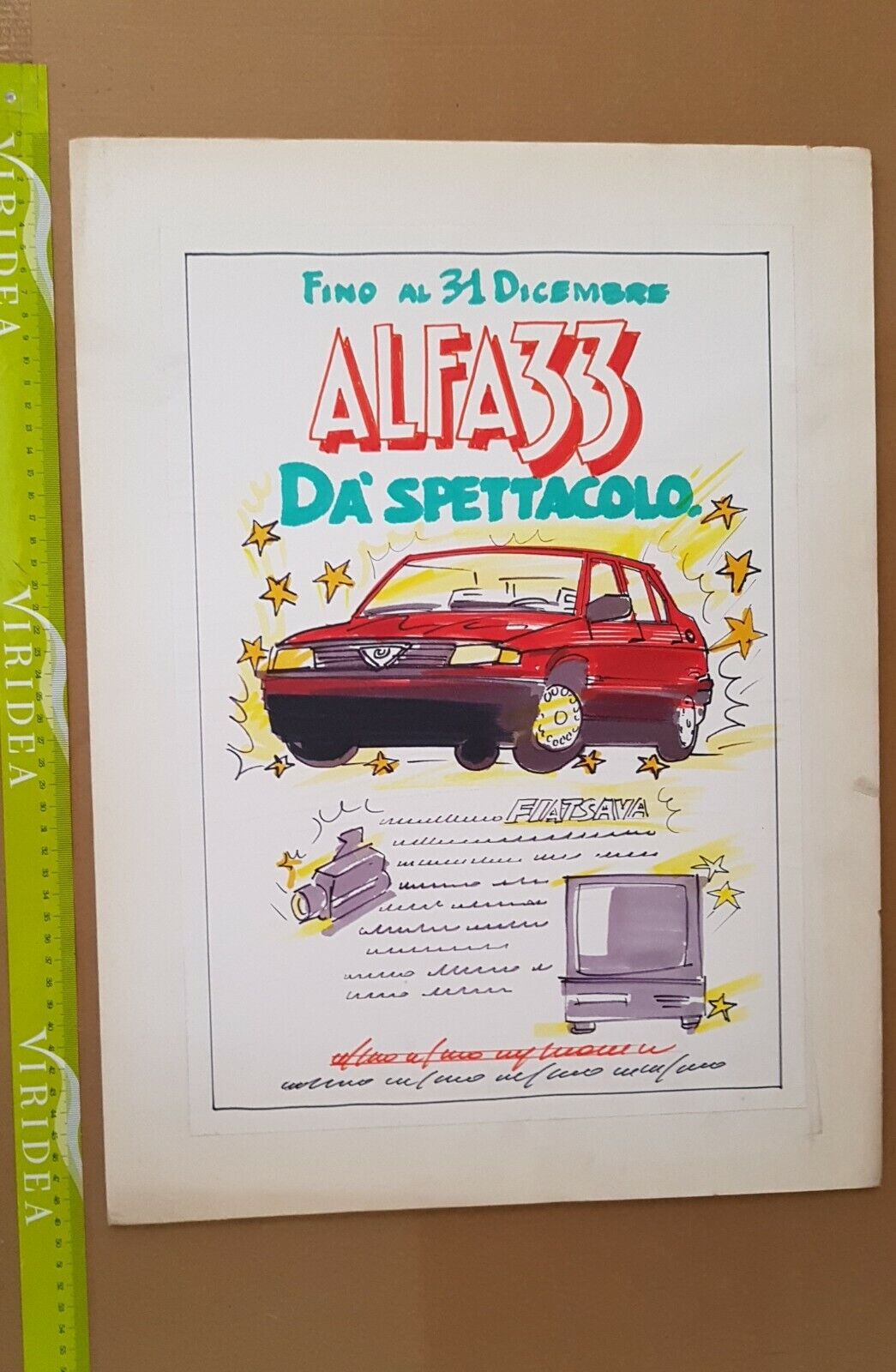 Alfa 33 bozzetto originale pubblicità disegno mano libera no manifesto poster 