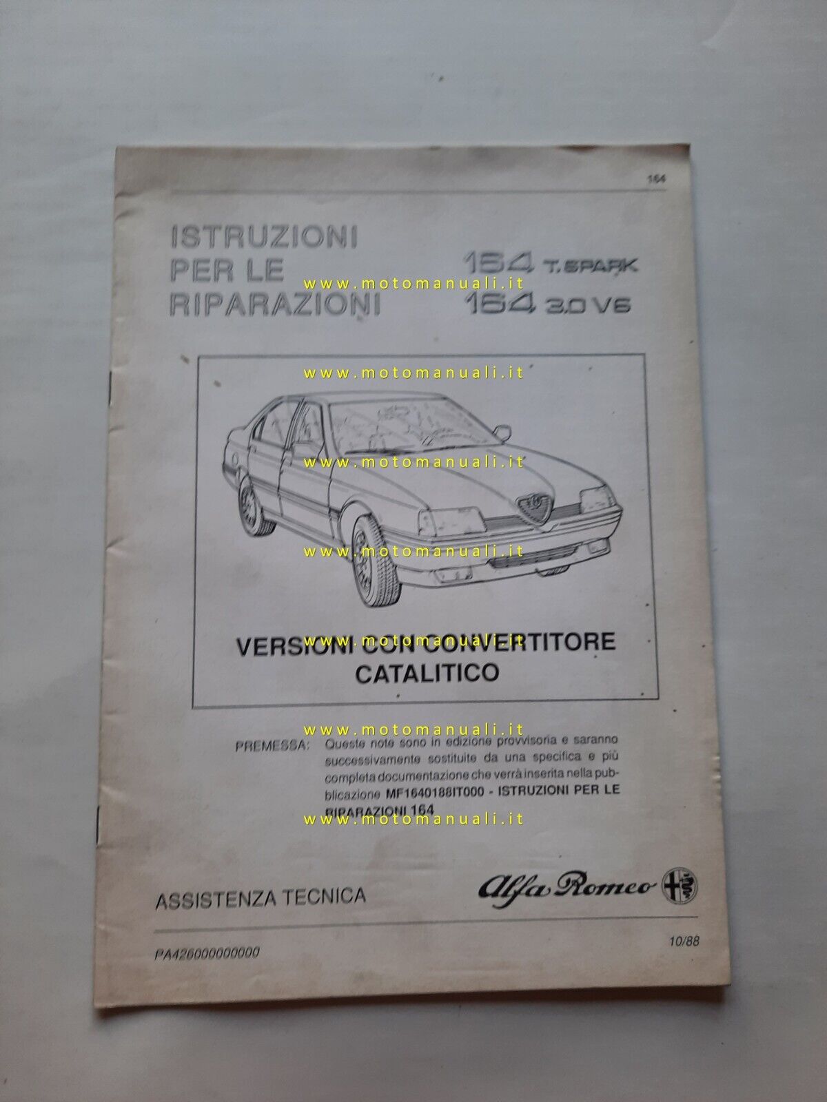 Alfa Romeo 164 T.Spark-V6 3.0 Catalitica 1988 VARIANTI manuale officina  